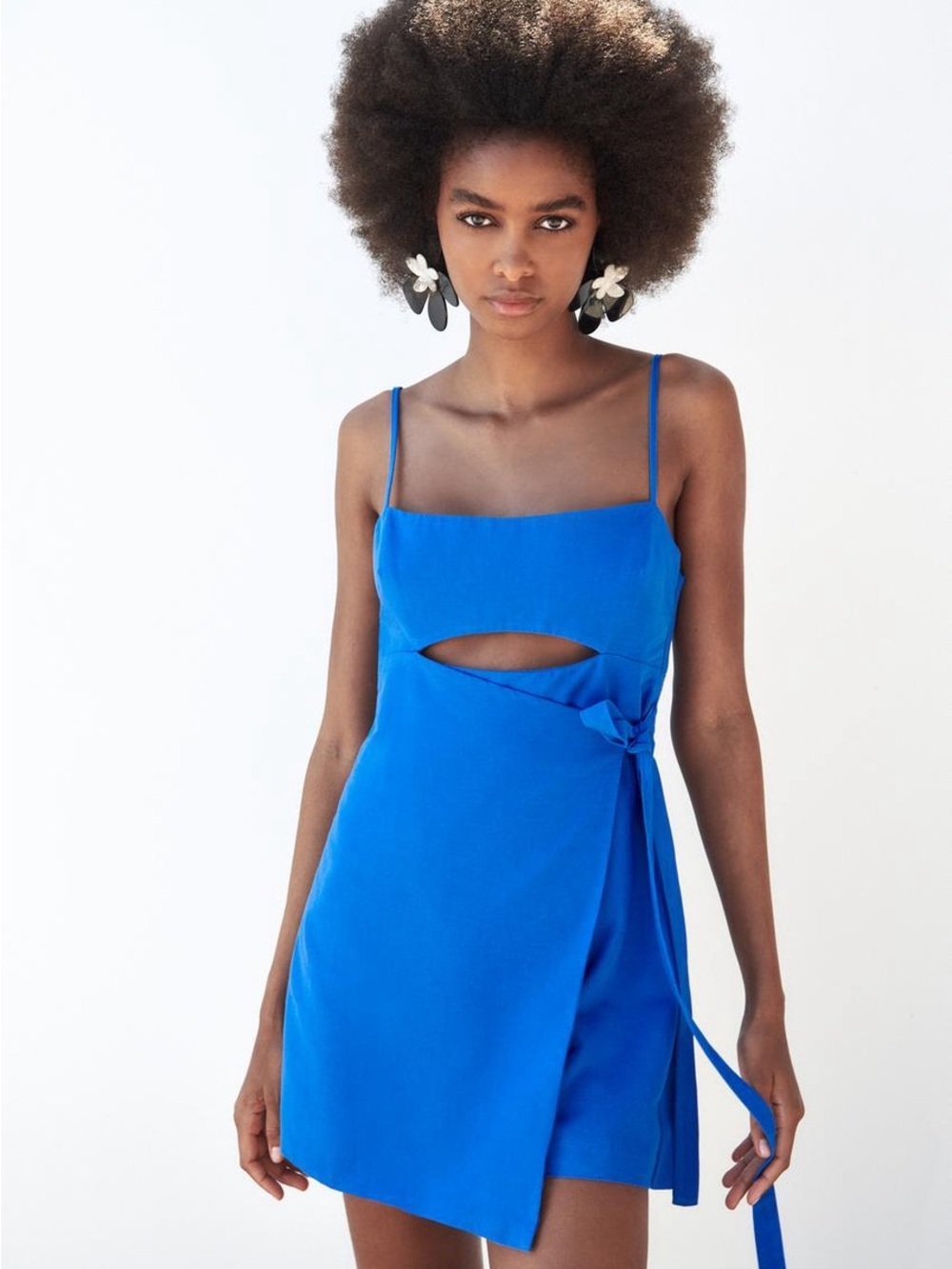 Zara Cobalt Blue Spaghetti-Strap Cutout Wrap Mini Dress
